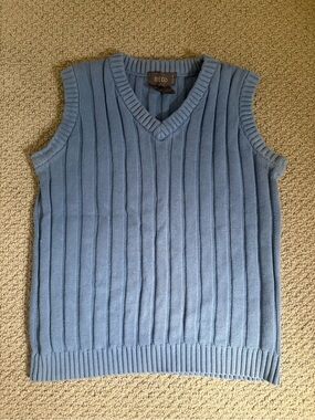 Light Blue BEDO Ribbed V-Neck Sweater Vest for Men